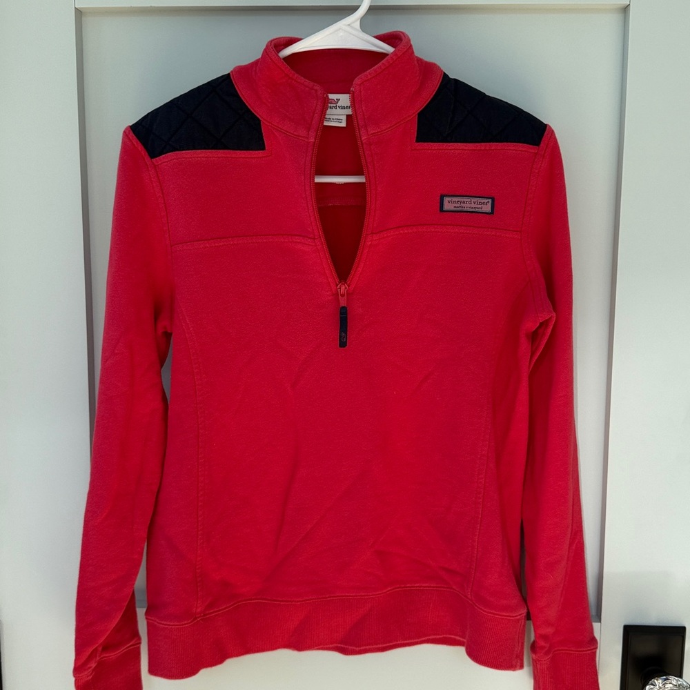 Vineyard Vines Cotton Quilted Quarter Zip Pink Navy
